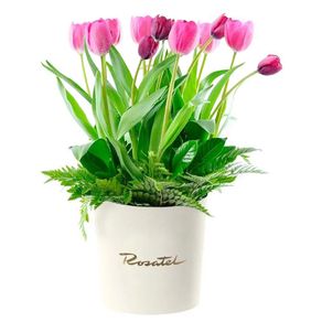 Sombrerera Crema Grande con Tulipanes Variados