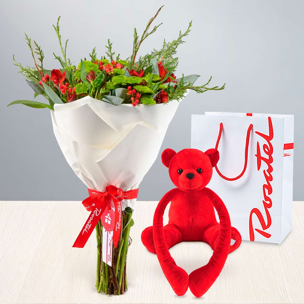 Ramo Navideño y Peluche Amoroso