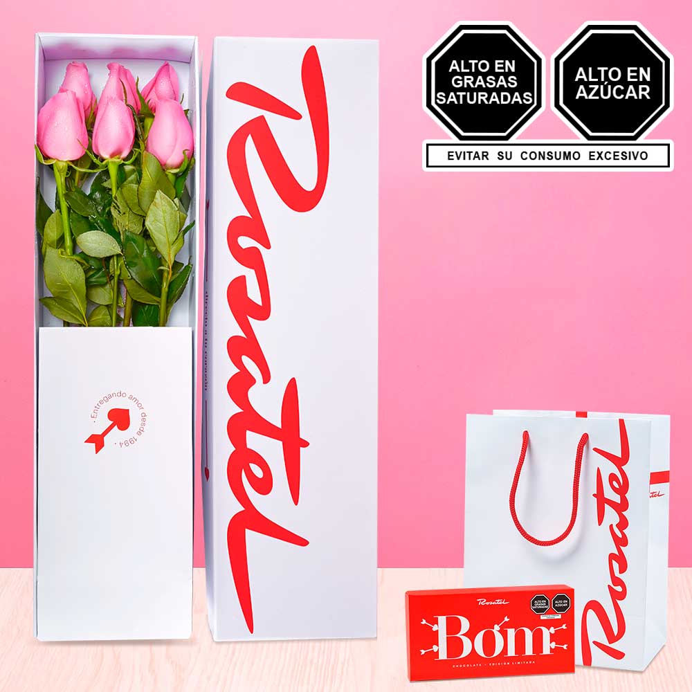 Caja con Rosas Rosadas y Chocolates