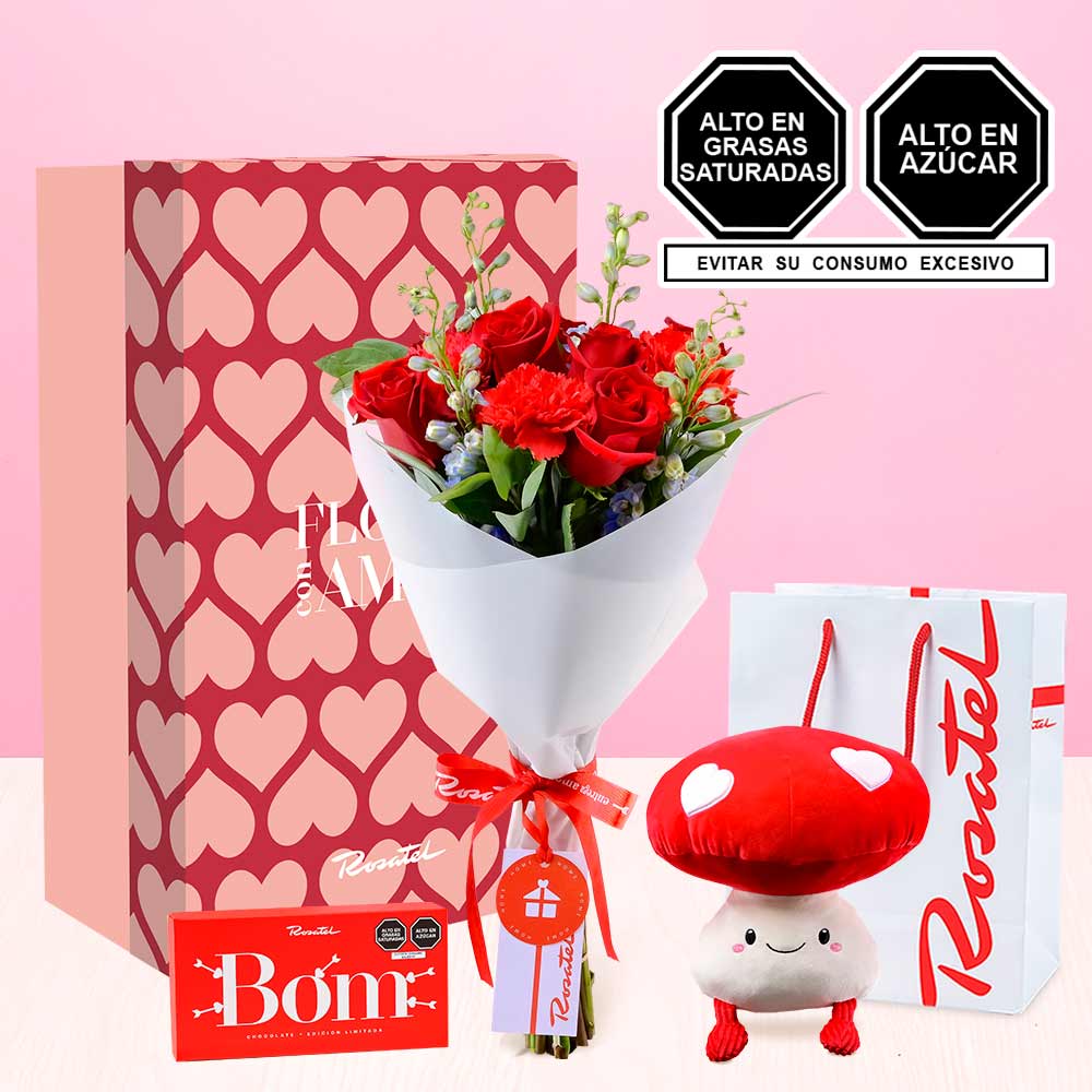 Ramo de Rosas, Peluche y Chocolates Bom Rosatel