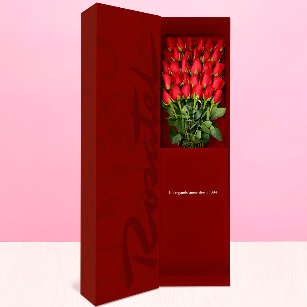 Caja Borgoña Rosatel 30 Rosas Rojas