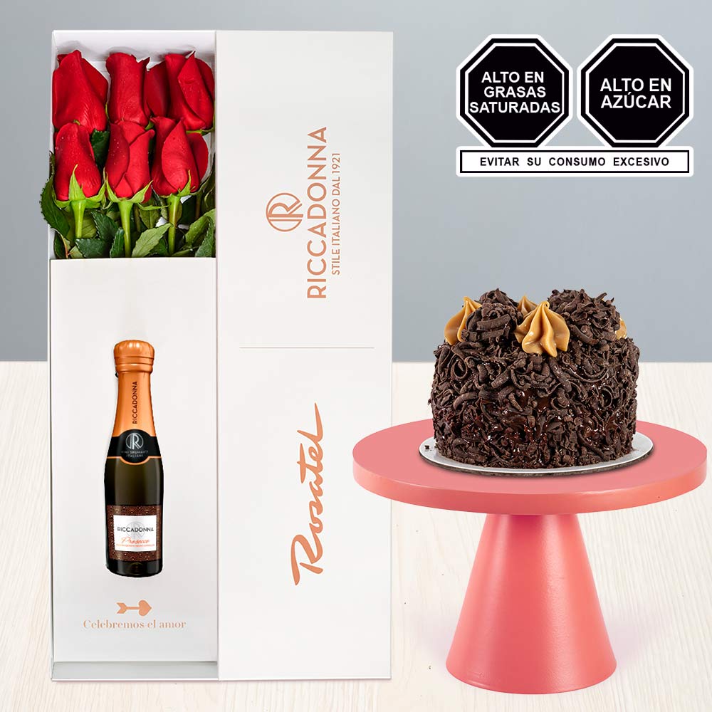 Caja Rosatel Riccadonna con Rosas y Mini Torta
