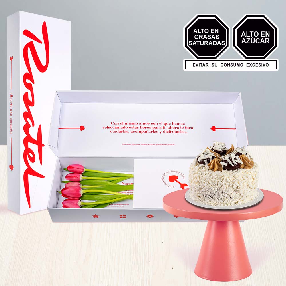 Caja con Tulipanes Rojos y Mini Torta Red Velvet