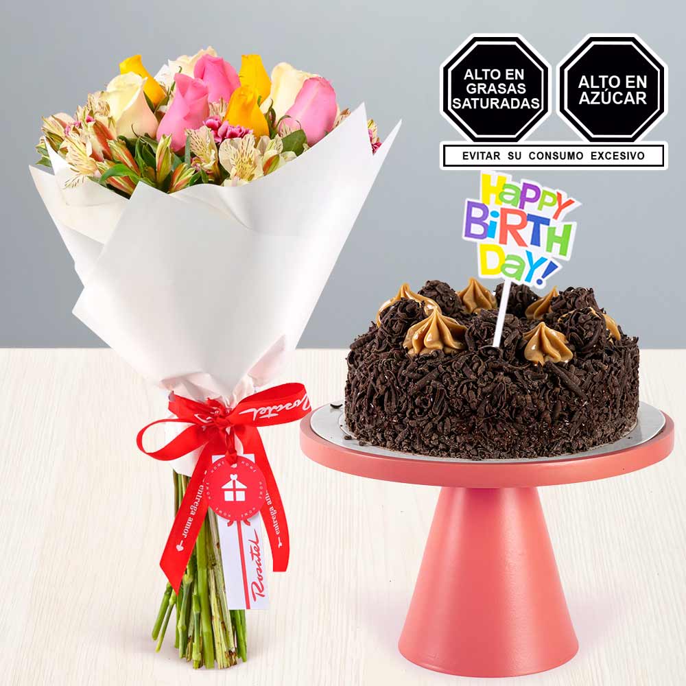 Ramo de Rosas y Torta de Chocolate