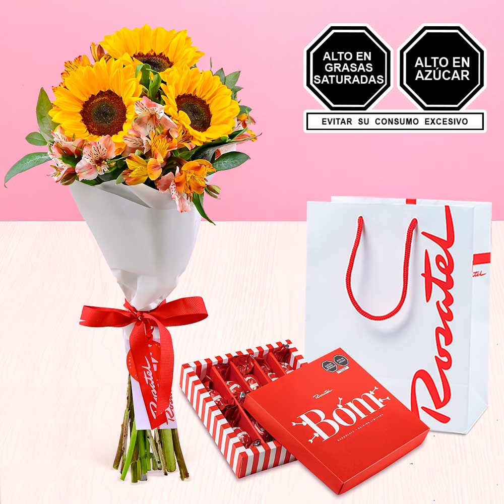 Ramo de Girasoles y Chocolates Bom 10 unids.