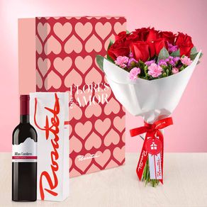 Ramo de Rosas y Vino Tinto