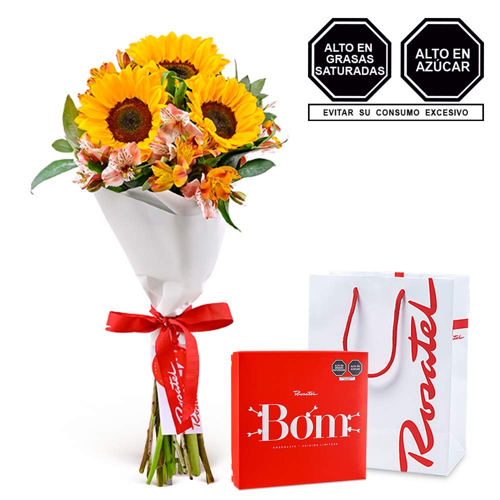 Ramo de Girasoles y Chocolates Bom Rosatel