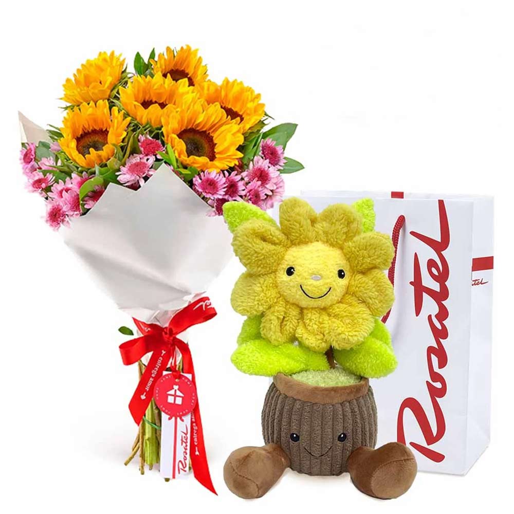 Ramo de Girasoles y Peluche Flor Amarilla