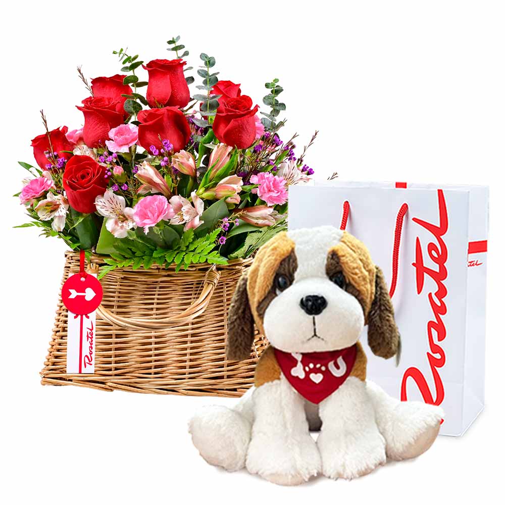 Arreglo con Rosas y Peluche San Bernardo