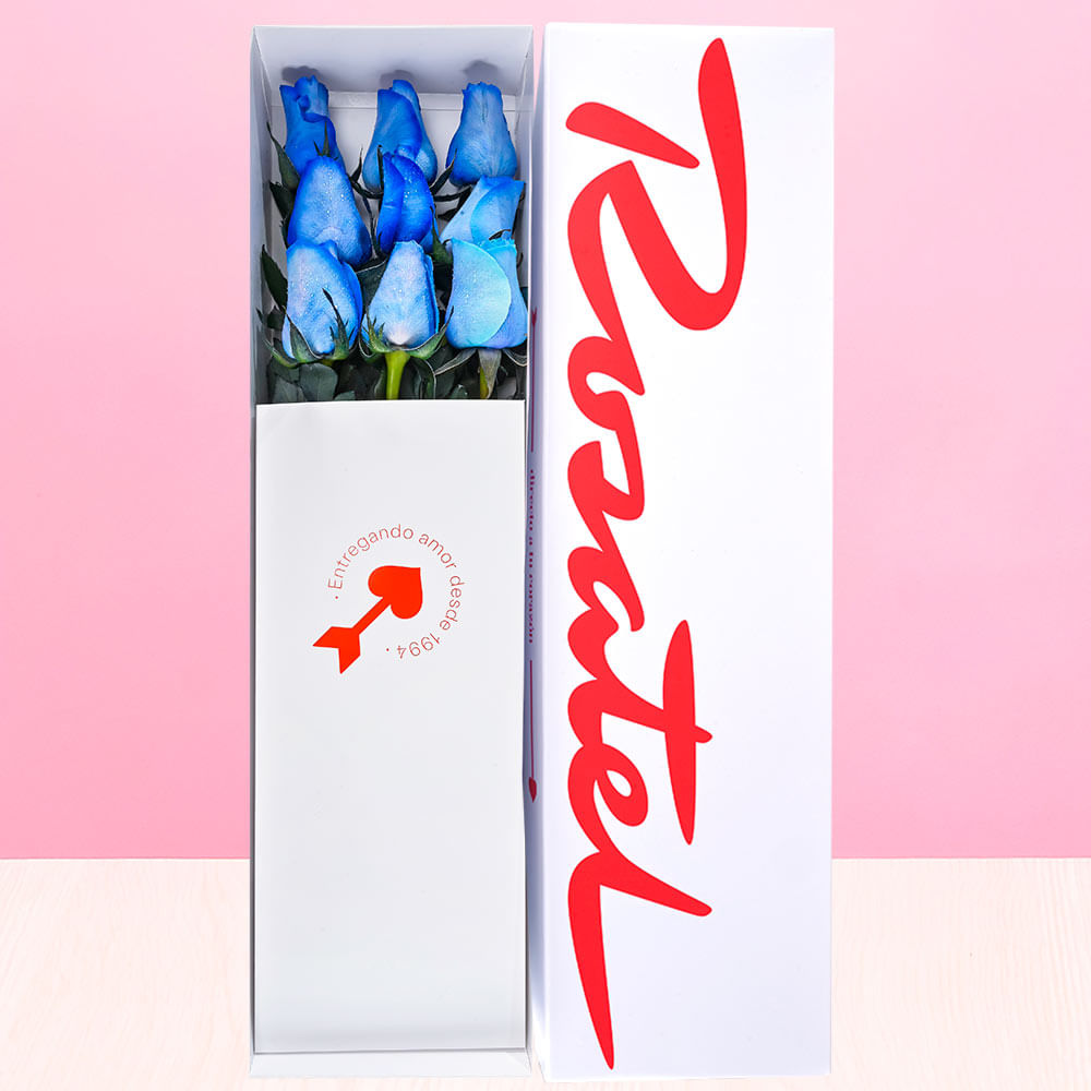 Caja Rosatel con 9 Rosas Azules