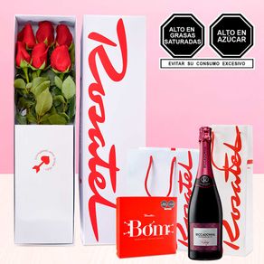 Caja Rosatel 6 Rosas Peluche y Chocolates