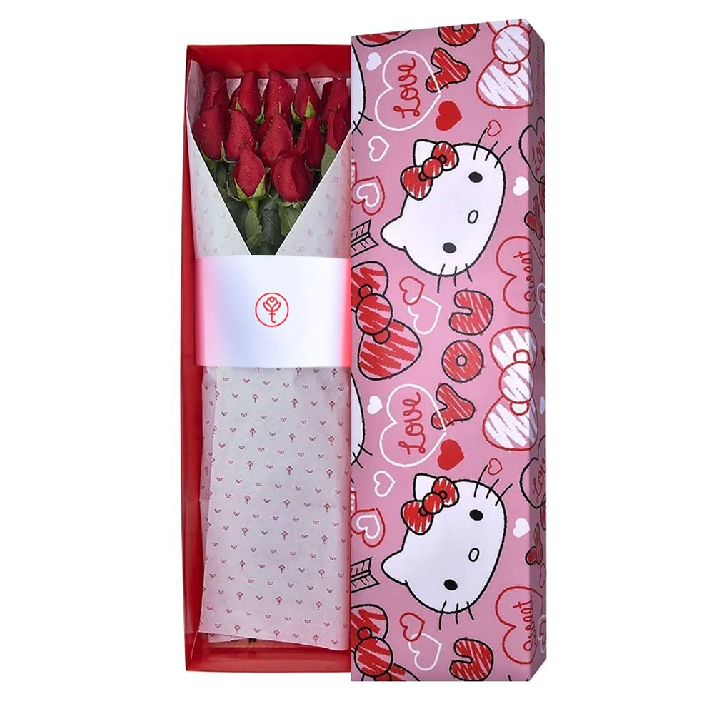 Caja Corazones Hello Kitty 12 Rosas