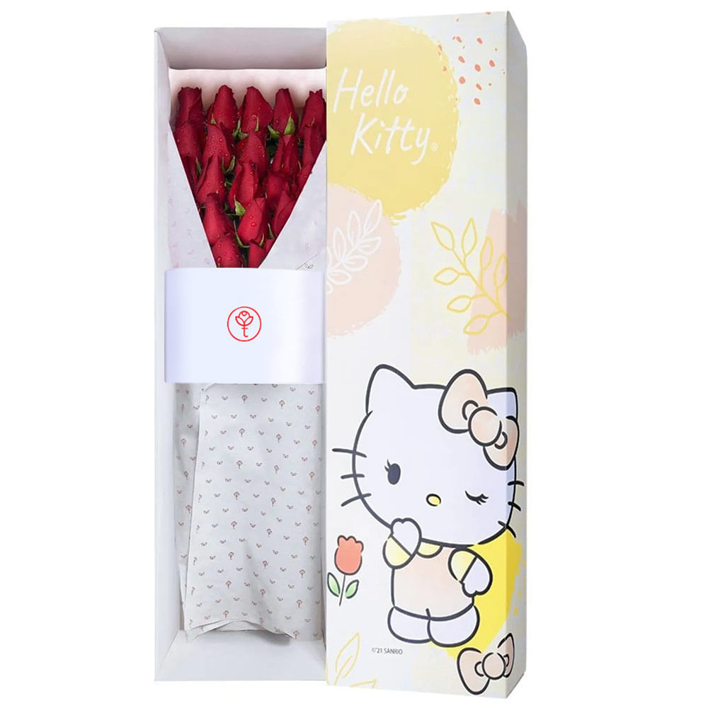 Caja Línea Floral de Hello Kitty con 24 Rosas