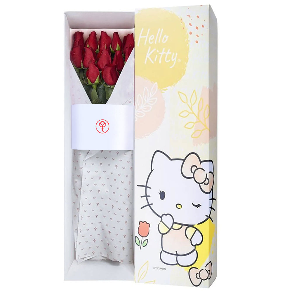 Caja Línea Floral de Hello Kitty con 12 Rosas