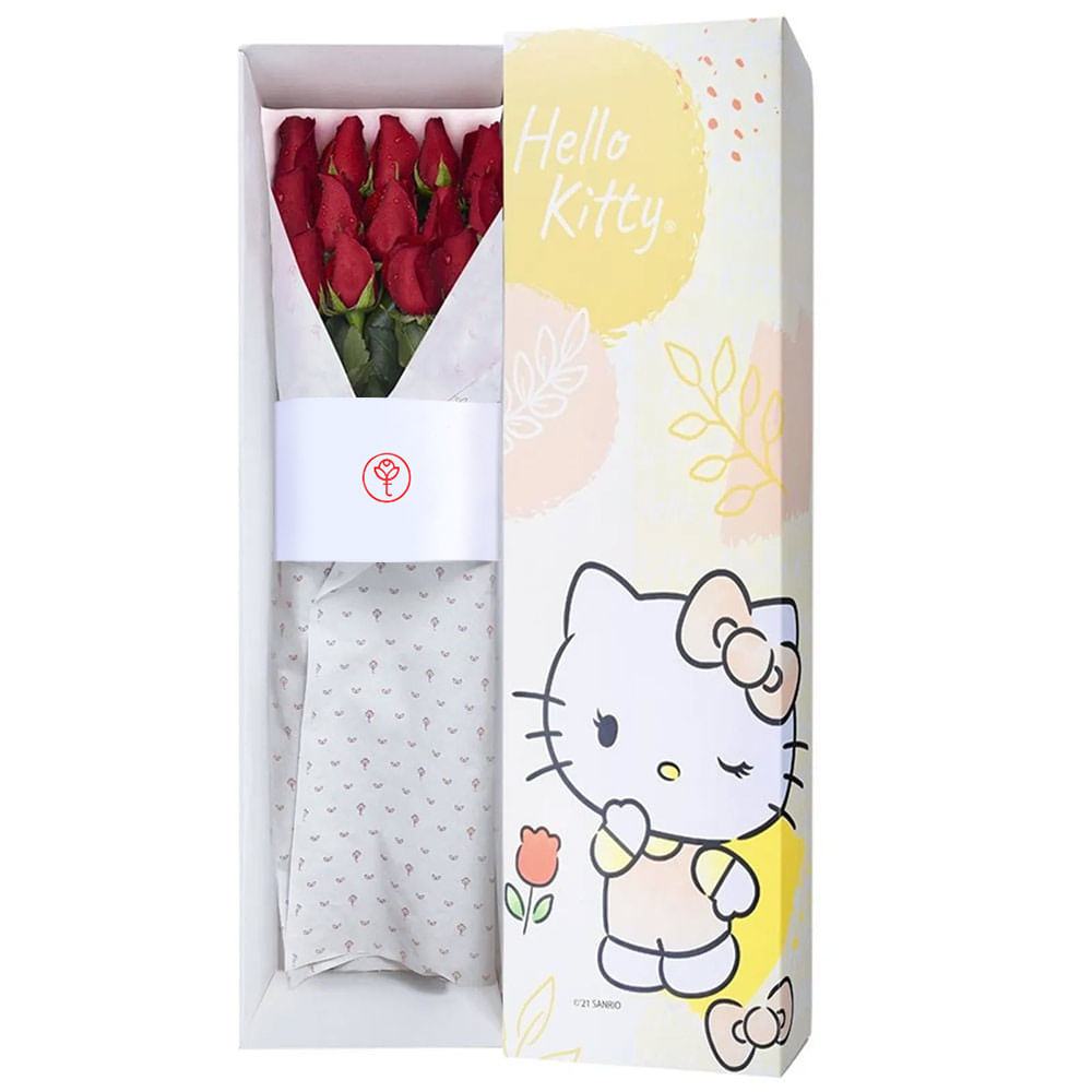 Caja Línea Floral de Hello Kitty con 15 Rosas